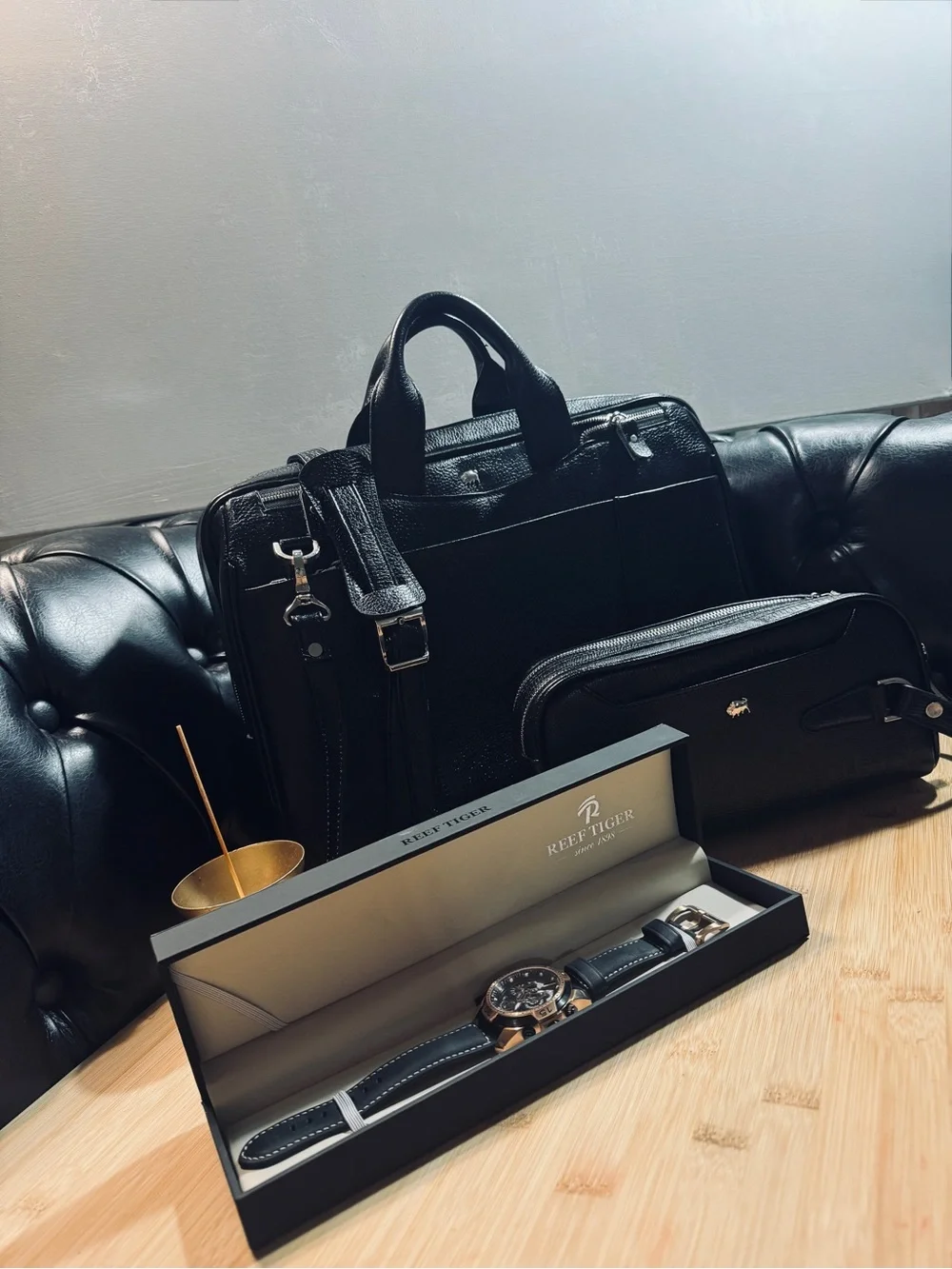 Luxury Genuine leather Business Bag set + watch